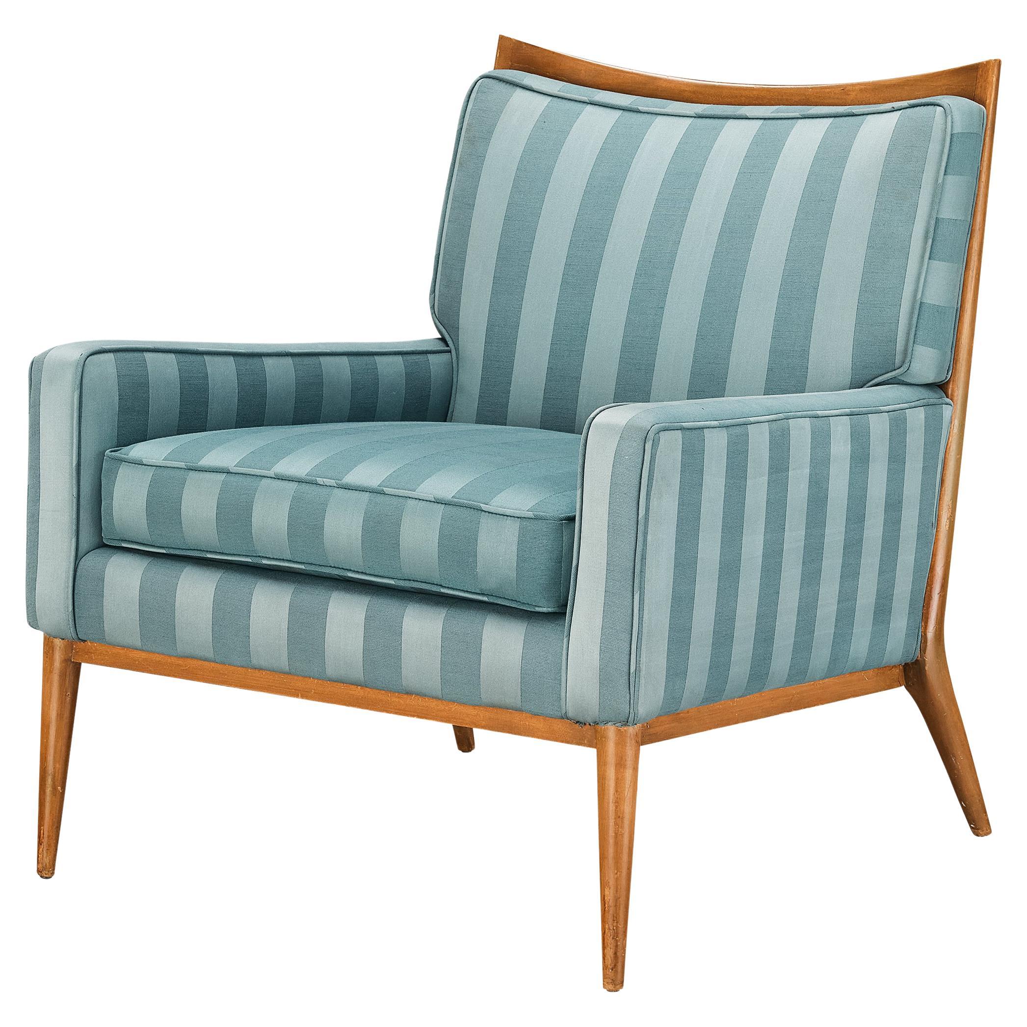 Paul McCobb Lounge Chair in Original Turquoise Upholstery and Walnut