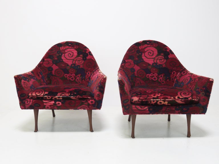 Mid-Century Modern Paul McCobb Lounge Chairs with Rare Original Vintage Jack Lenor Larsen Fabric  For Sale