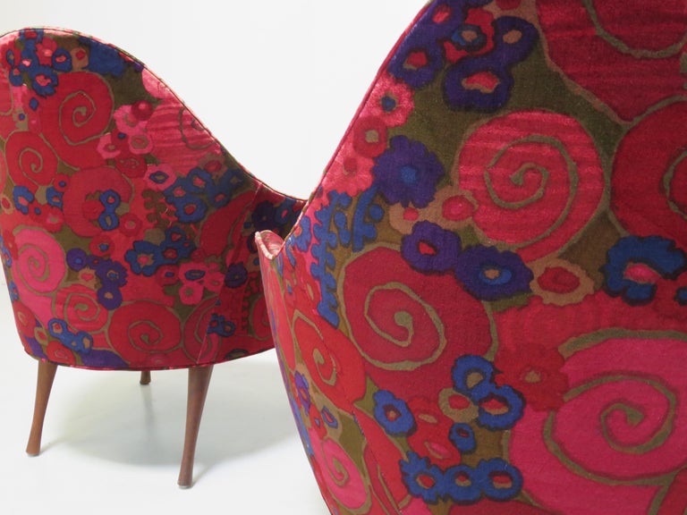 American Paul McCobb Lounge Chairs with Rare Original Vintage Jack Lenor Larsen Fabric  For Sale