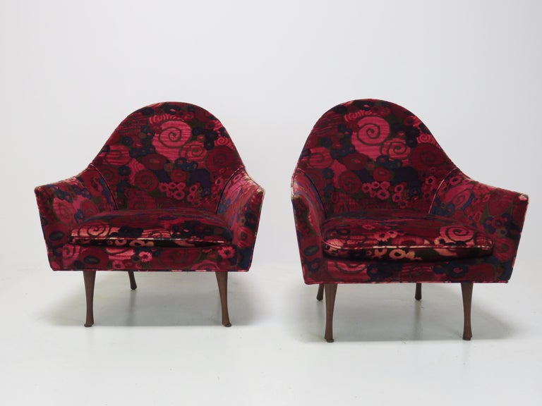 Paul McCobb Lounge Chairs with Rare Original Vintage Jack Lenor Larsen Fabric  In Good Condition For Sale In San Francisco, CA