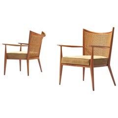 Paul McCobb Lounge Chairs in Teak and Cane
