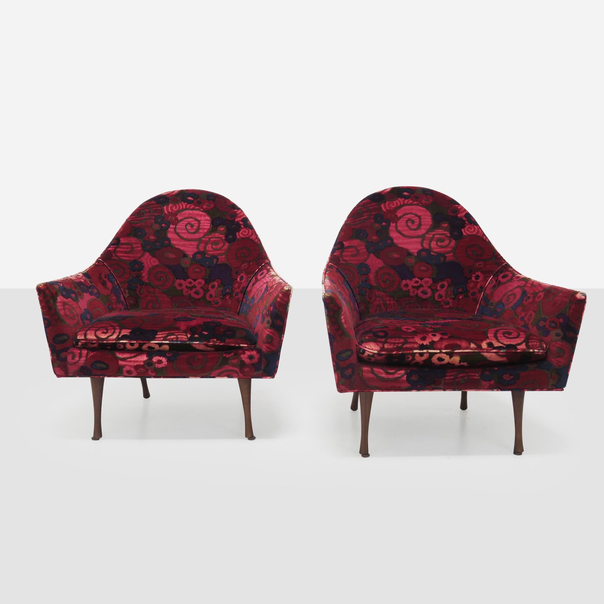 American Paul McCobb Lounge Chairs with Rare Original Vintage Jack Lenor Larsen Fabric  For Sale