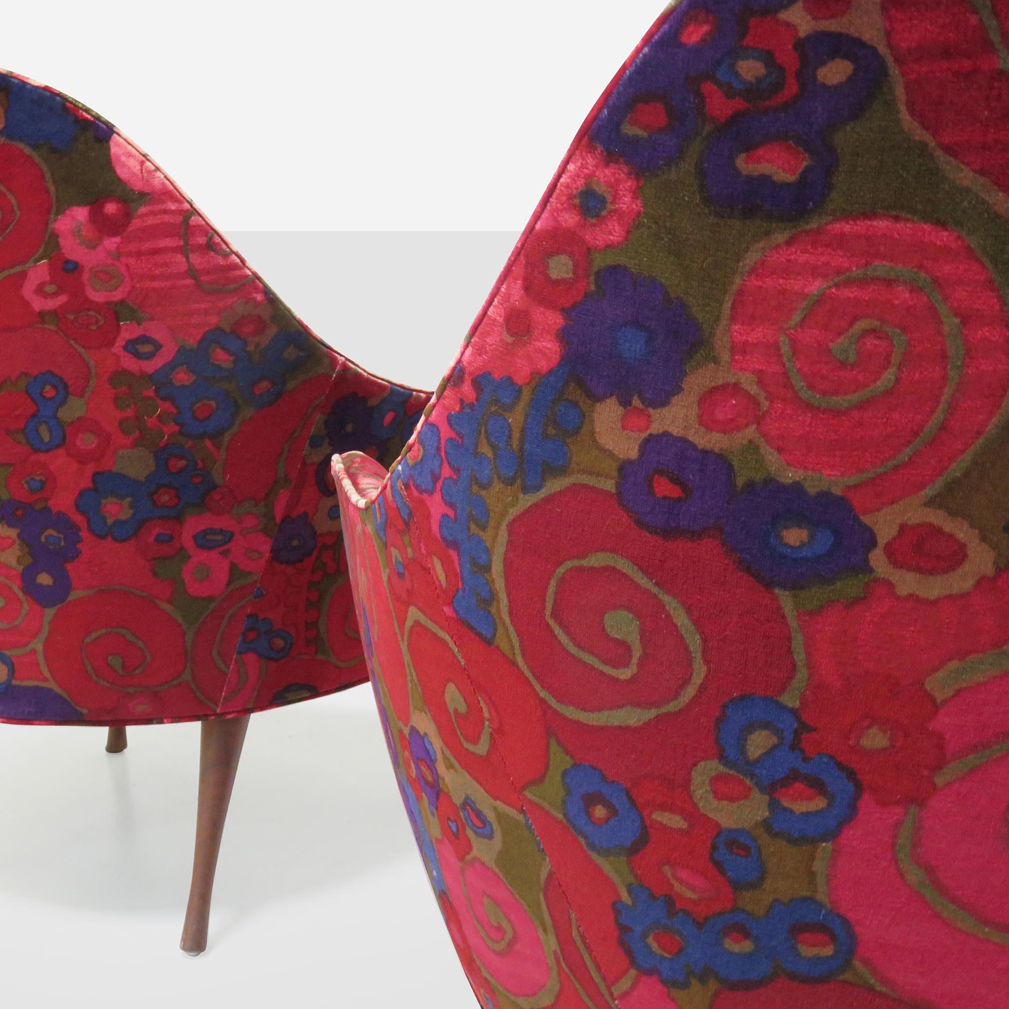 Paul McCobb Lounge Chairs with Rare Original Vintage Jack Lenor Larsen Fabric  In Good Condition For Sale In San Francisco, CA