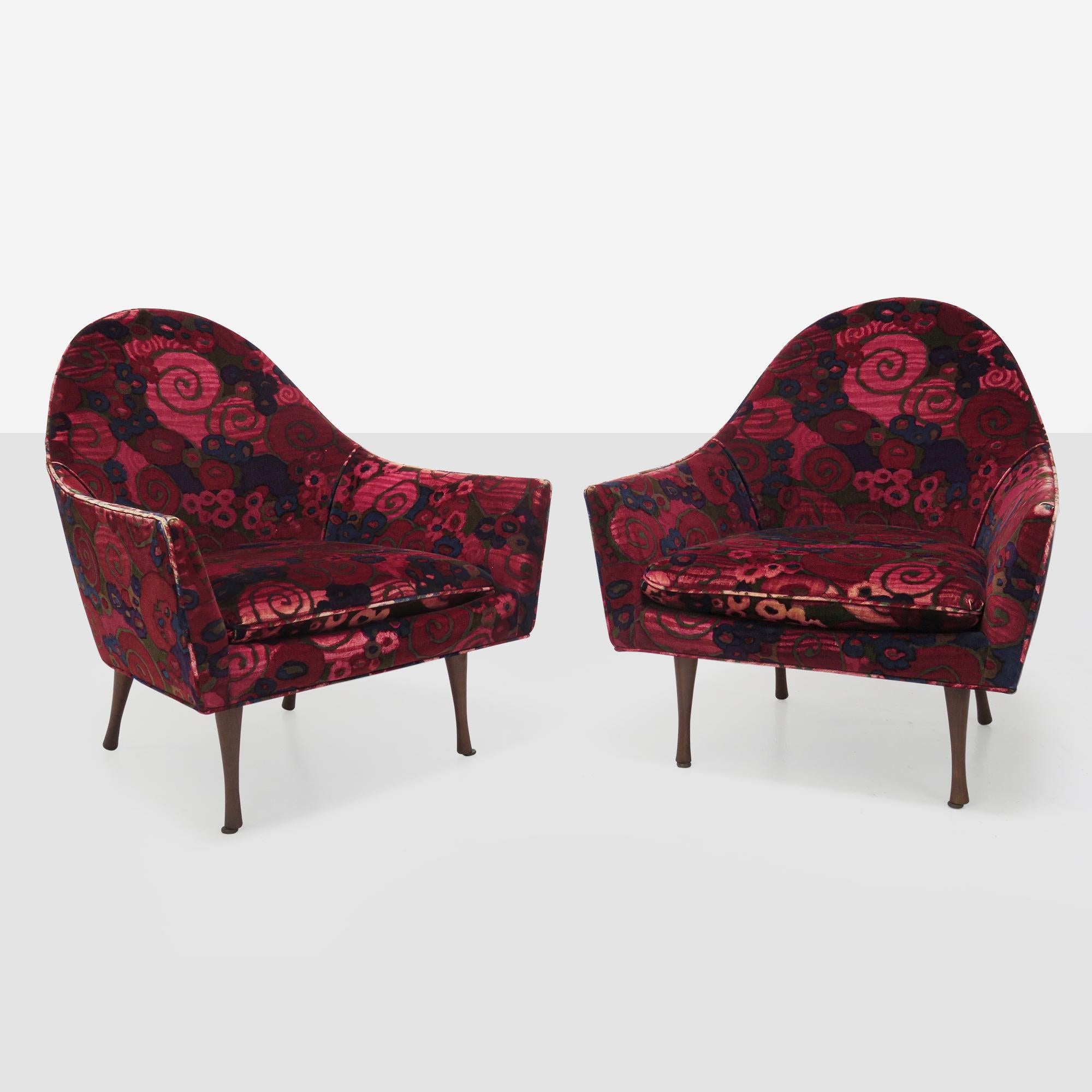 Upholstery Paul McCobb Lounge Chairs with Rare Original Vintage Jack Lenor Larsen Fabric  For Sale