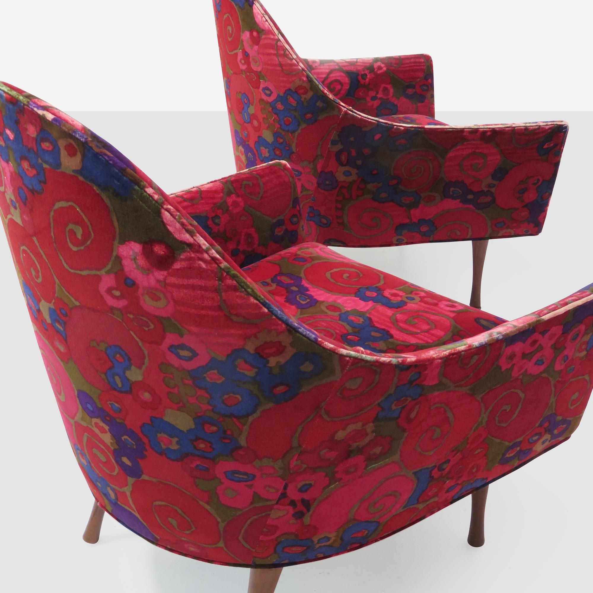 Mid-20th Century Paul McCobb Lounge Chairs with Rare Original Vintage Jack Lenor Larsen Fabric  For Sale