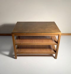 Paul McCobb Brass Inset Leather Caned Magazine Table Edward Wormley Dunbar