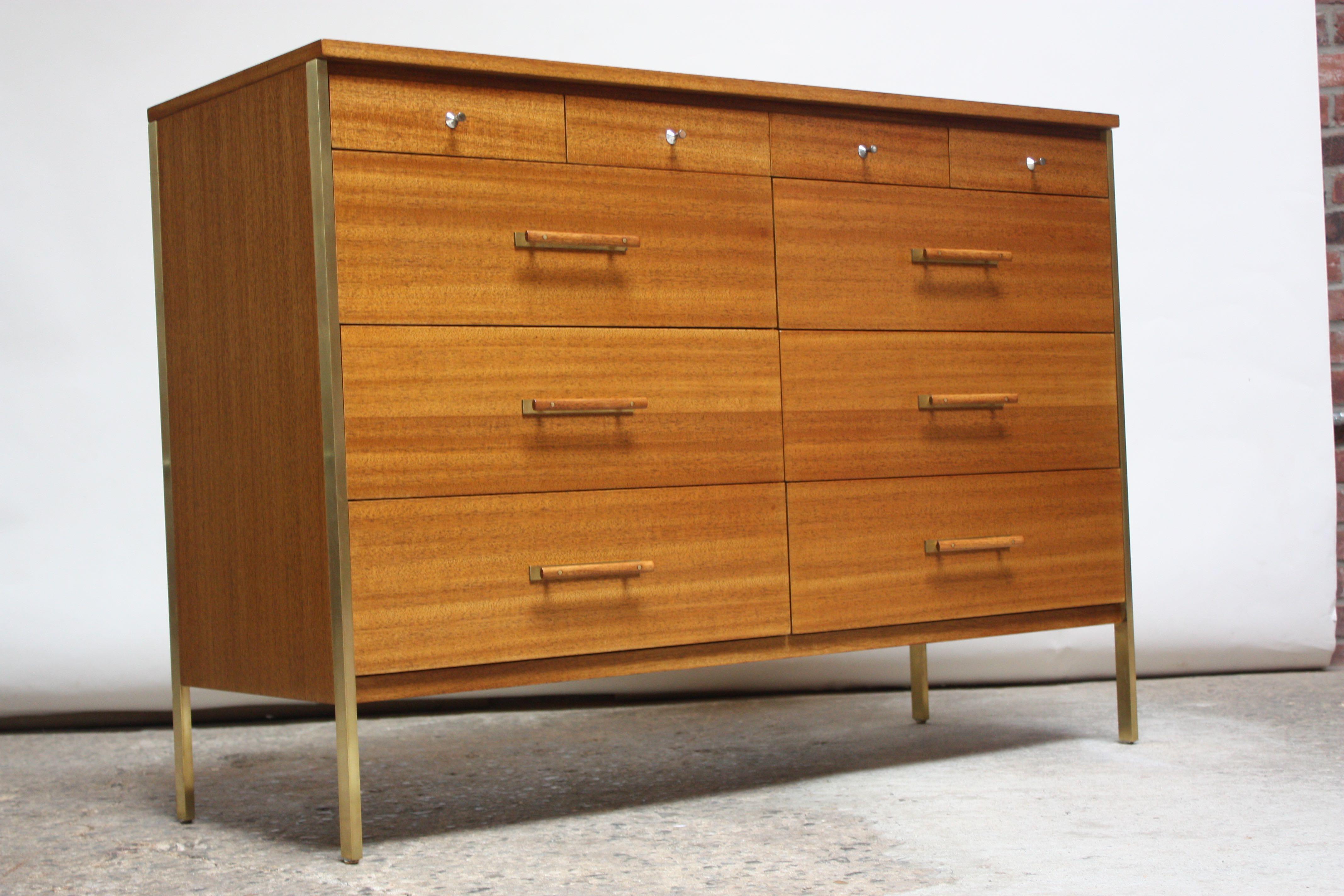 Mid-Century Modern Paul Mccobb Mahogany and Brass 6000 Series Directional Cabinet
