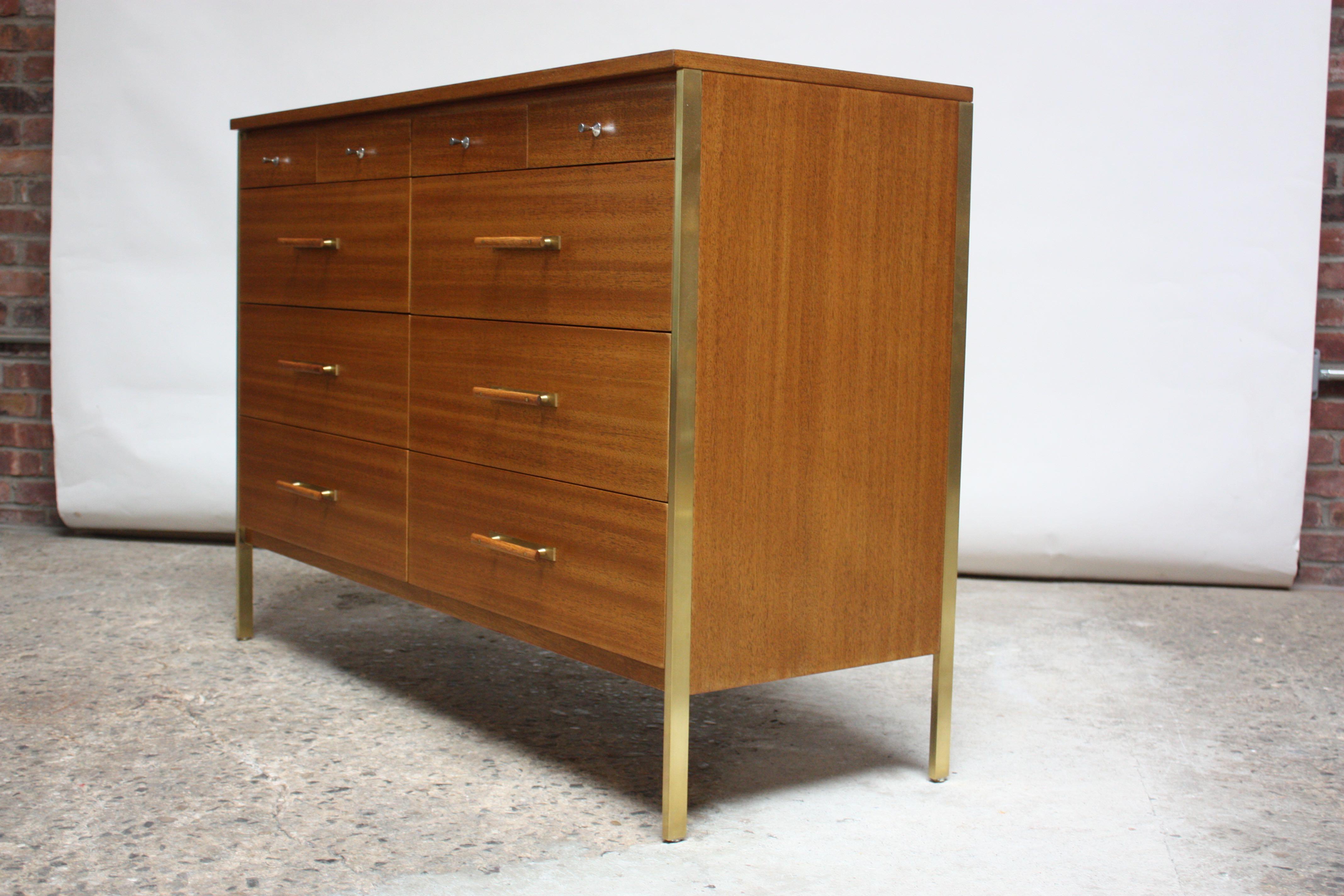 Bleached Paul Mccobb Mahogany and Brass 6000 Series Directional Cabinet