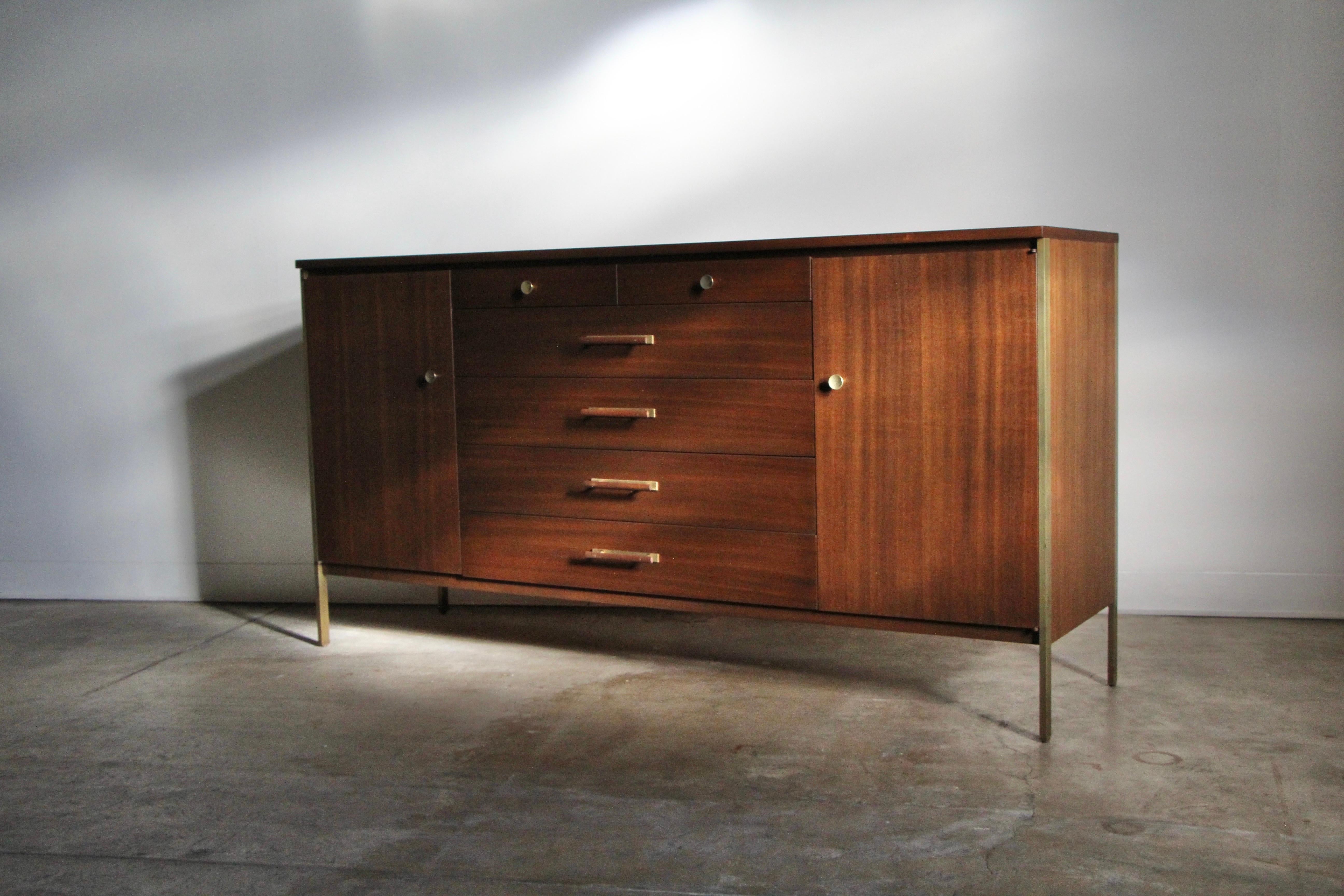 Paul Mccobb Mahogany and Brass Credenza for Calvin, 1960s 5