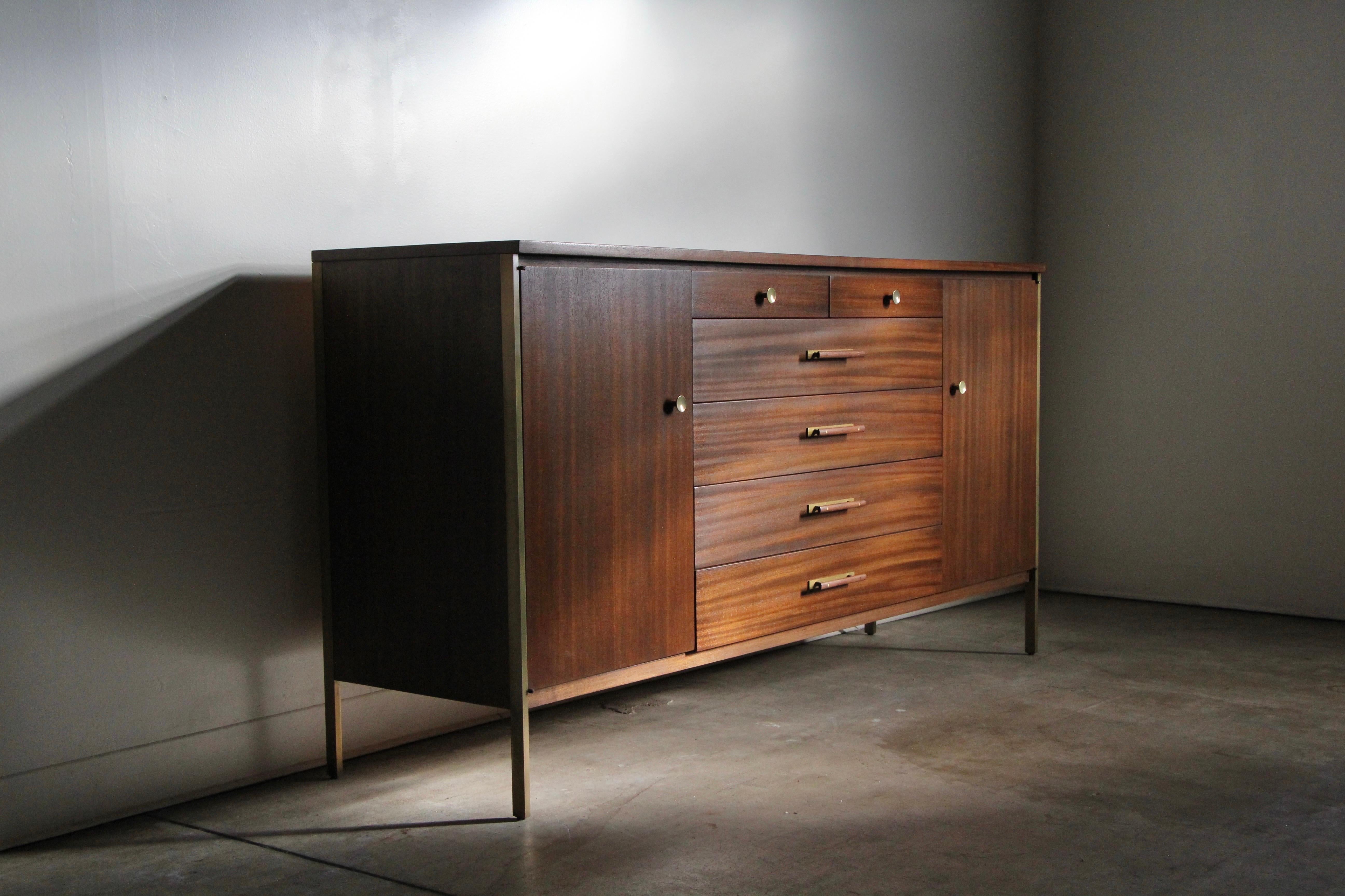 American Paul Mccobb Mahogany and Brass Credenza for Calvin, 1960s