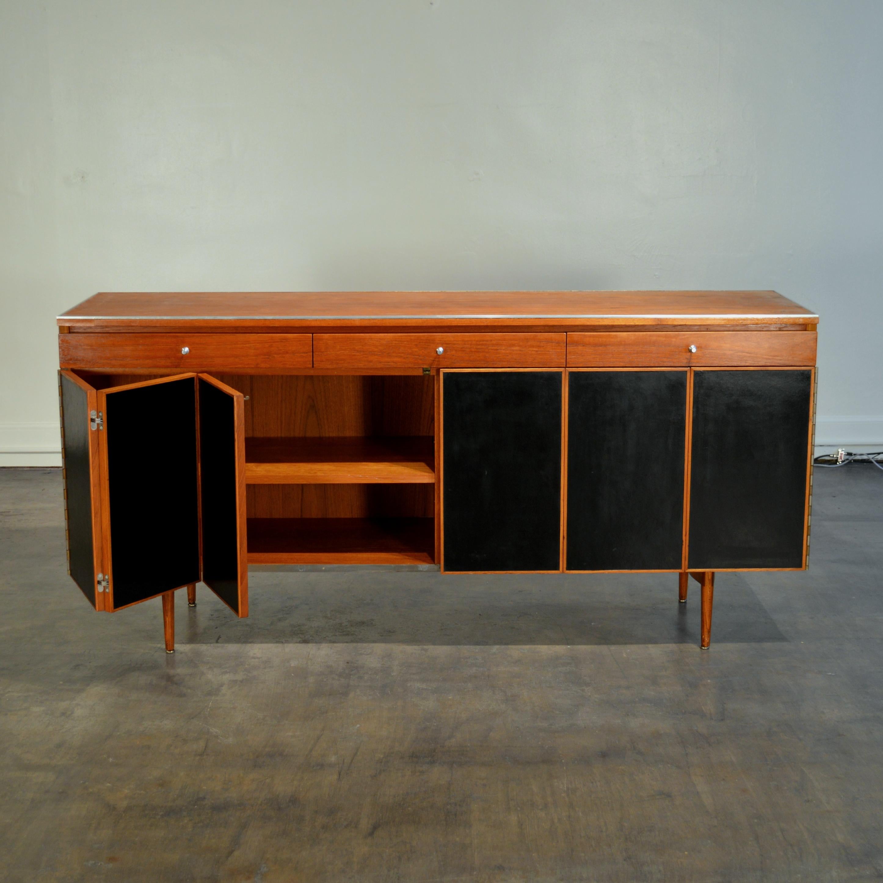 American Paul McCobb Mahogany and Leather Sideboard for Calvin Furniture For Sale