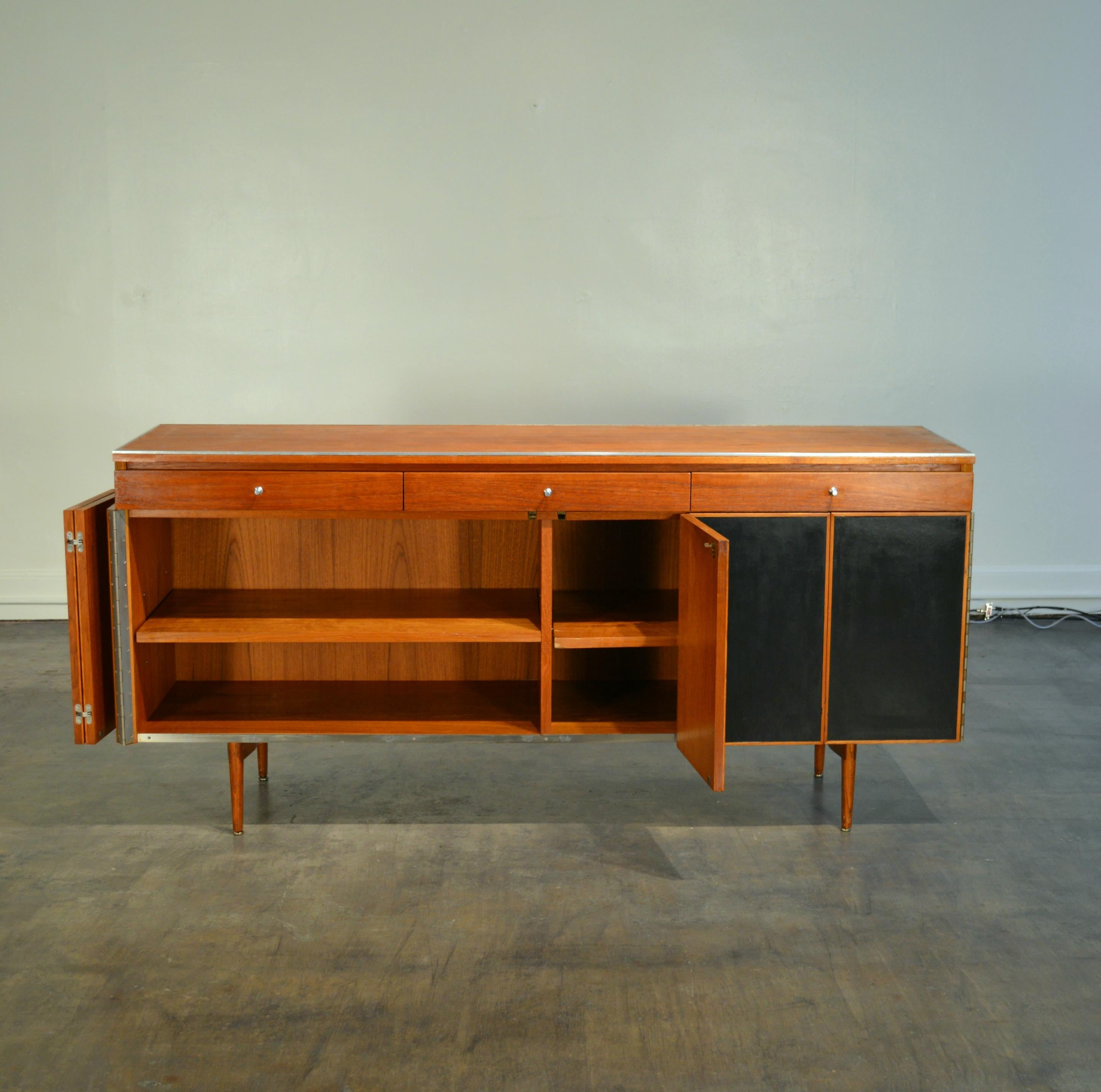 Brushed Paul McCobb Mahogany and Leather Sideboard for Calvin Furniture For Sale