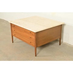 Paul McCobb Mahogany and Travertine Top Cocktail Table, 1950s