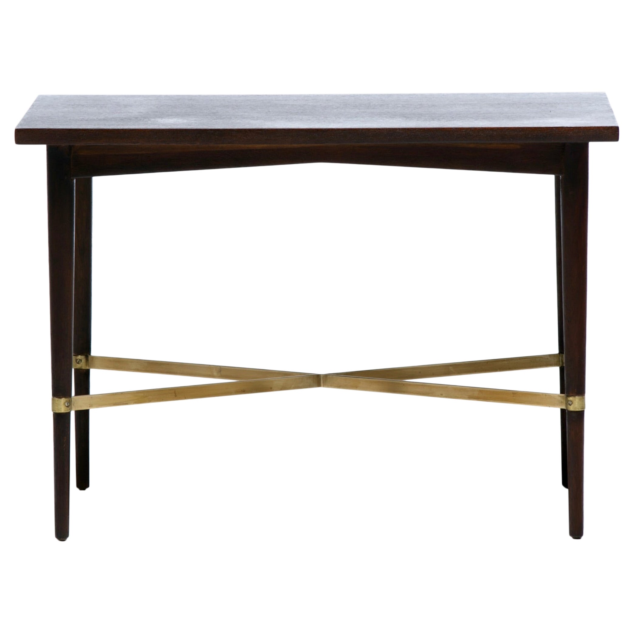 Paul McCobb Mahogany Side Table with Brass X Cross Stretcher c. 1950s For Sale
