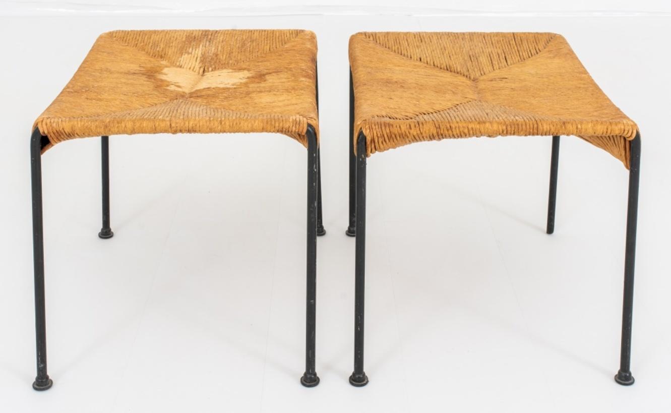 Mid-Century Modern Paul McCobb Manner Jute Wrapped Iron Benches, Pair For Sale