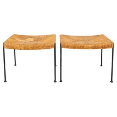 Paul McCobb Manner Jute Wrapped Iron Benches, Pair