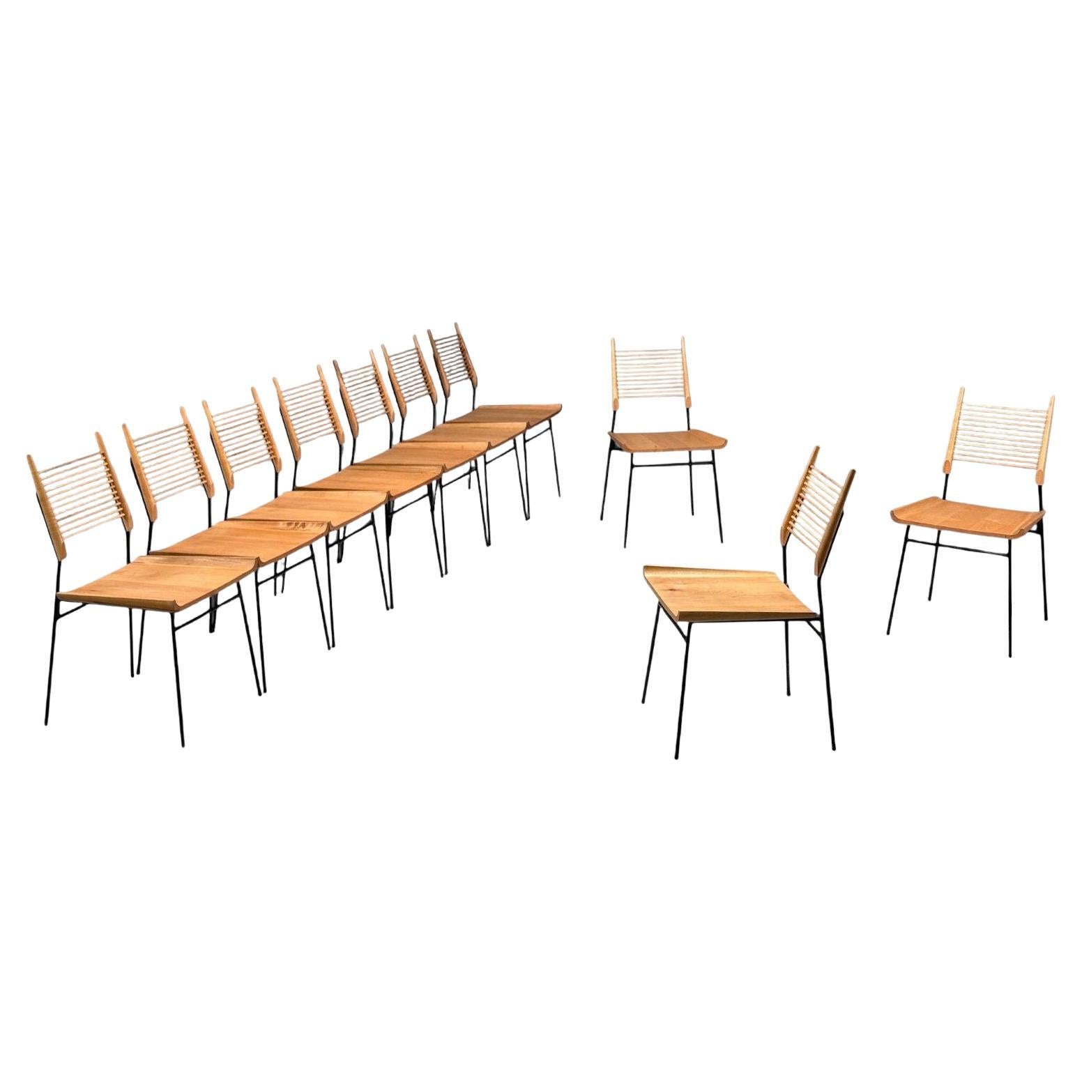 Paul McCobb, Ahorn, lackiertes Eisen, Schaufel-Esszimmerstühle, USA, 1950er Jahre