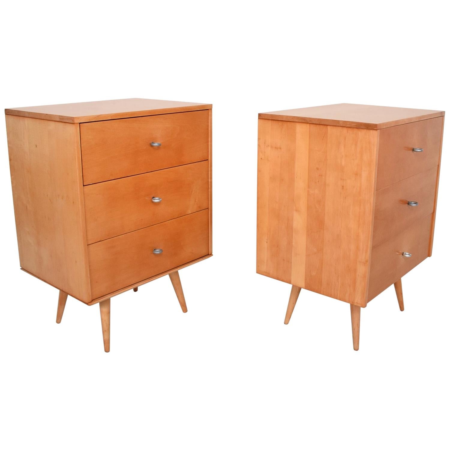 Paul McCobb Maple Lacquered Single Dressers with Silver Pulls 1950s USA - a Pair