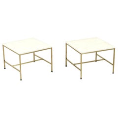 Paul McCobb "Irwin Collection" Carrara Marble & Brass Side Tables for Calvin F. 