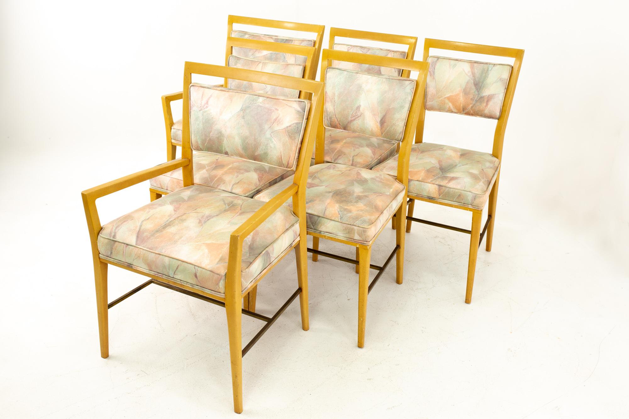 Paul McCobb Mid Century blonde upholstered dining chairs, set of 6

Each chair measures: 22.5 wide x 19.5 deep x 36 high with a seat height of 19 inches 

This set is available in what we call restored vintage condition. Upon purchase it is fixed so