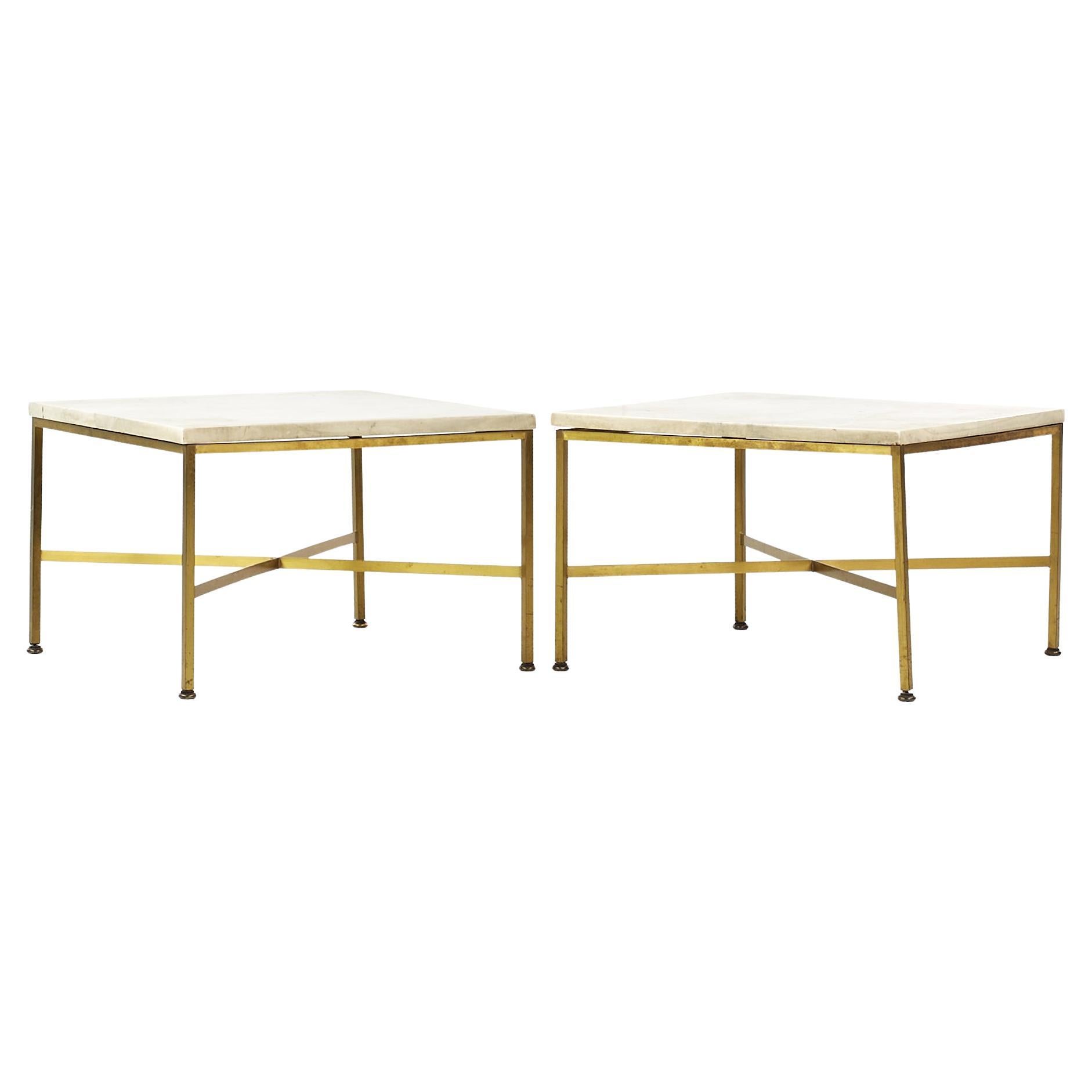 SOLD 11/10/23 Paul McCobb Mid Century Brass X Base Side Tables -  Pair