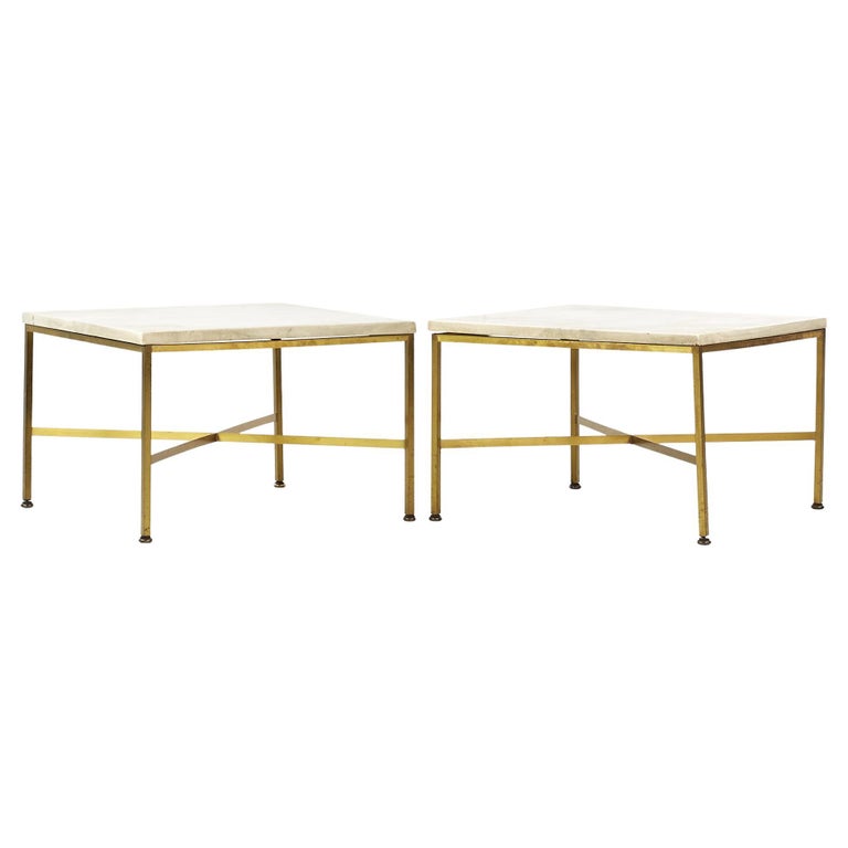 Paul McCobb Mid Century Brass X Base Side Tables Pair For Sale at 1stDibs