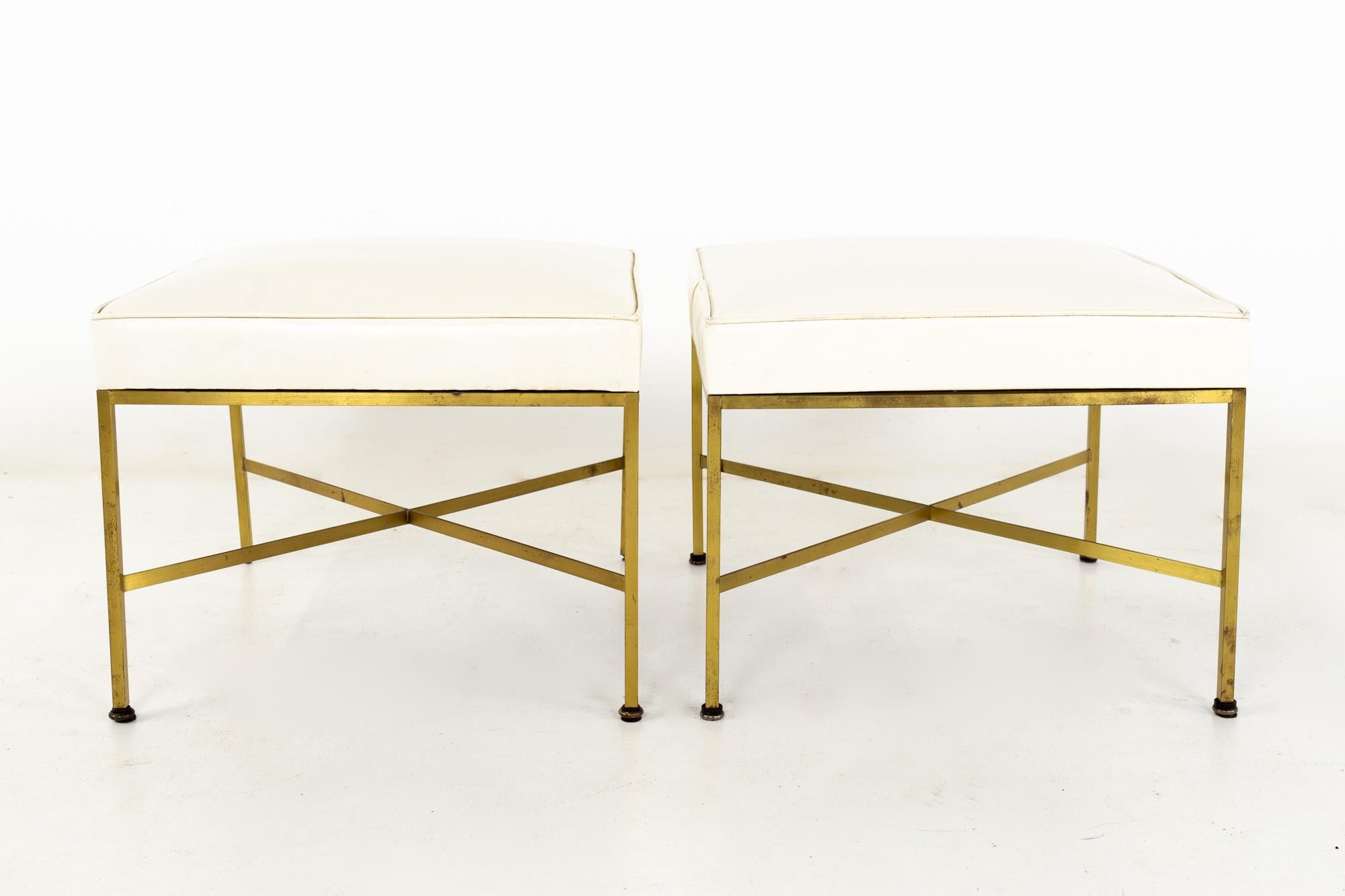Paul McCobb Mid Century Brass x Base Stool Ottoman, Set of 4 In Good Condition In Countryside, IL