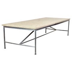 Paul McCobb Mid Century Coffee Table in Travertine and Aluminum for Directional