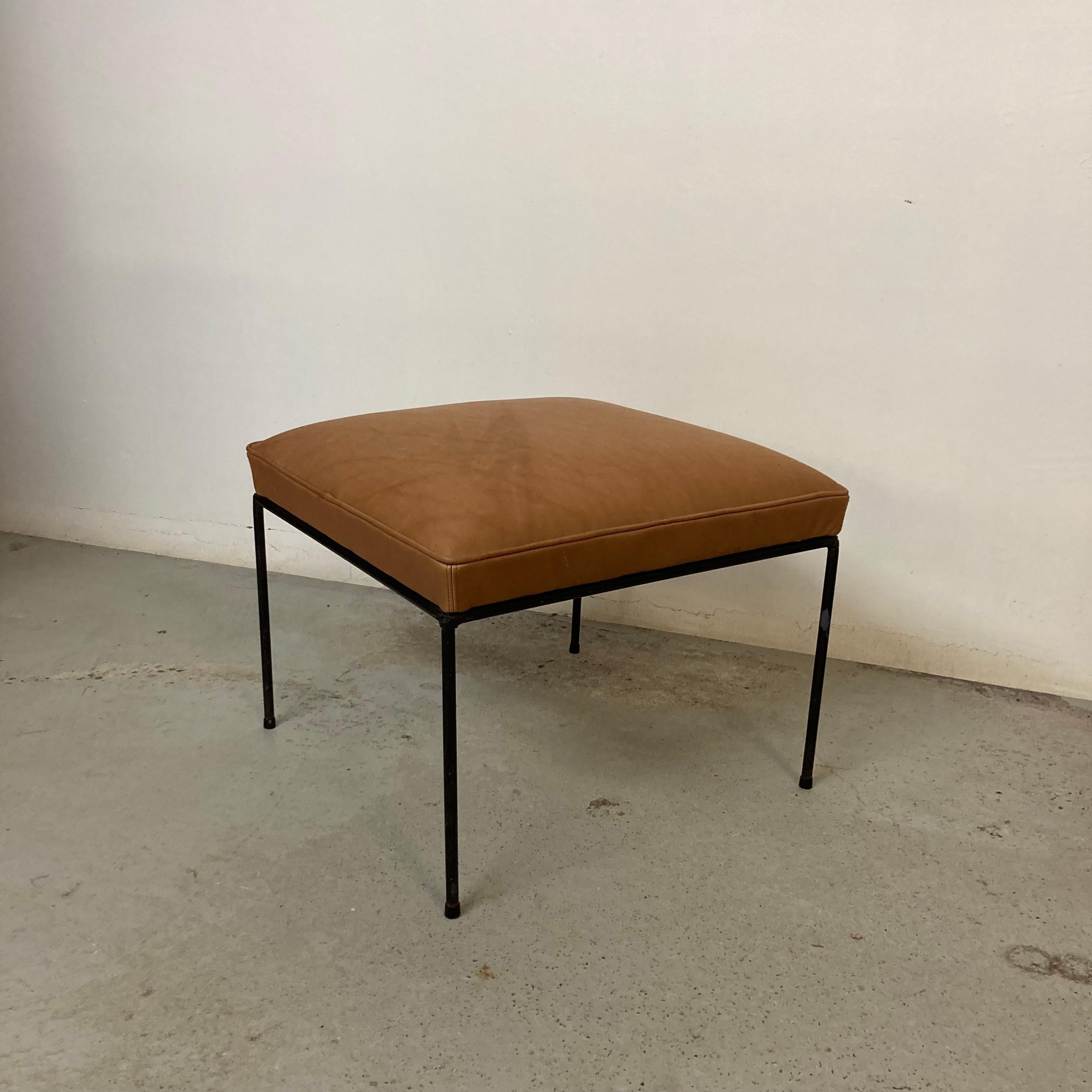 Paul McCobb Mid-Century Iron Stool with New Leather Upholstery 4