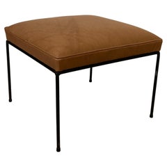 Paul McCobb Mid-Century Iron Stool with New Leather Upholstery