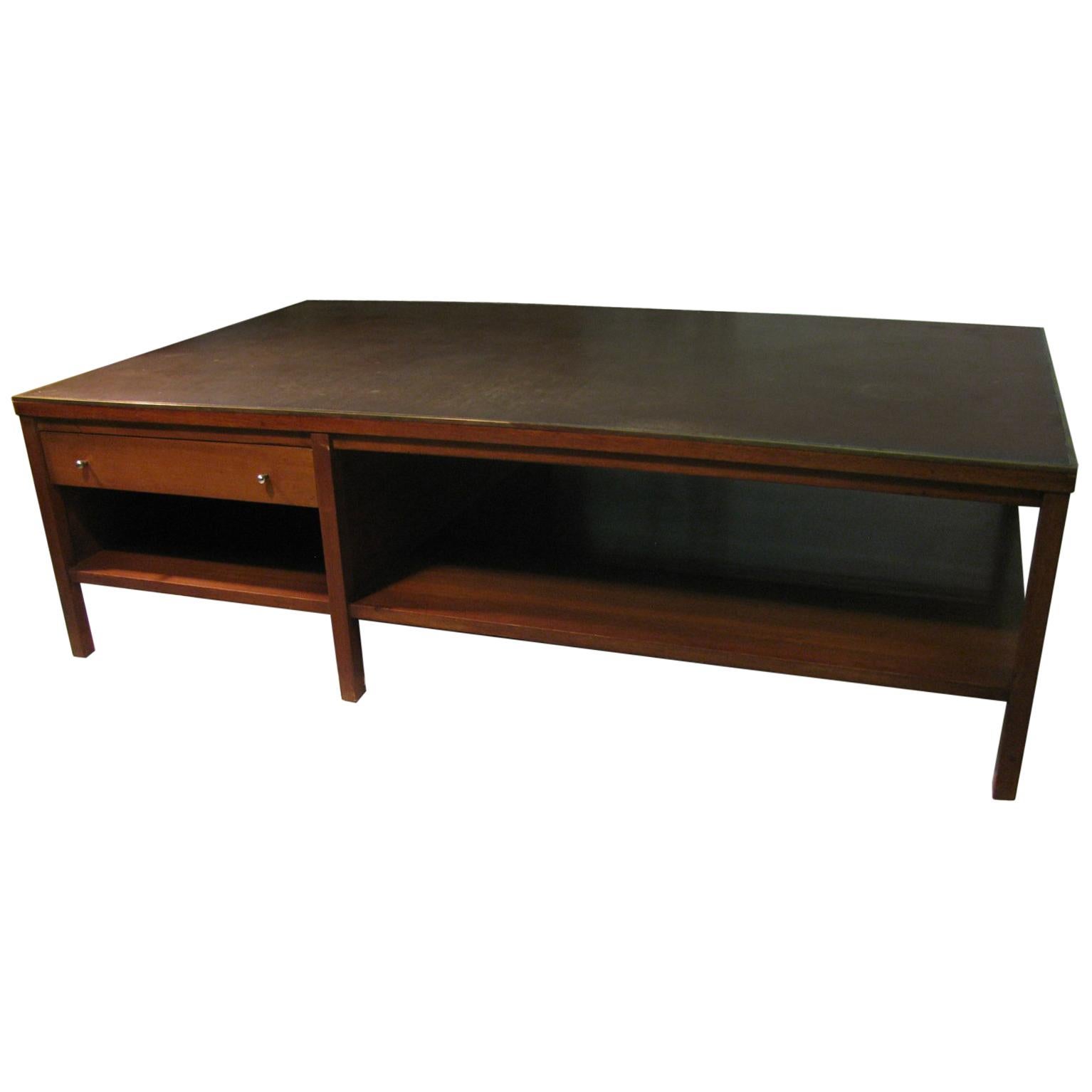 Paul McCobb Mid-Century Modern Leather Top and Walnut Cocktail Table for Calvin
