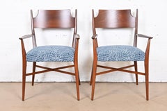 Paul McCobb Mid-Century Modern Sculpted Walnut Armchairs, Newly Restored