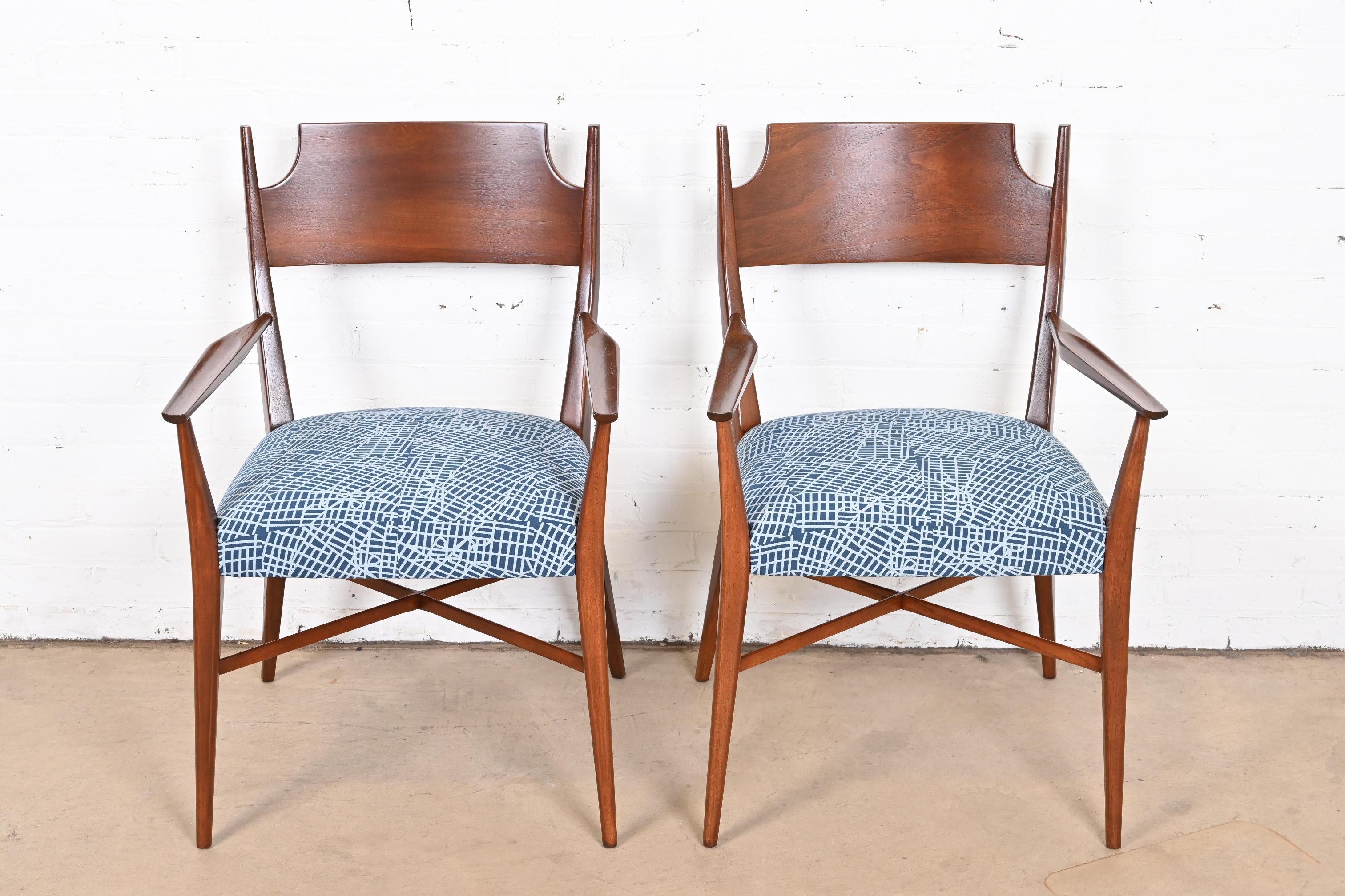 American Paul McCobb Mid-Century Modern Sculpted Walnut Armchairs, Newly Restored For Sale
