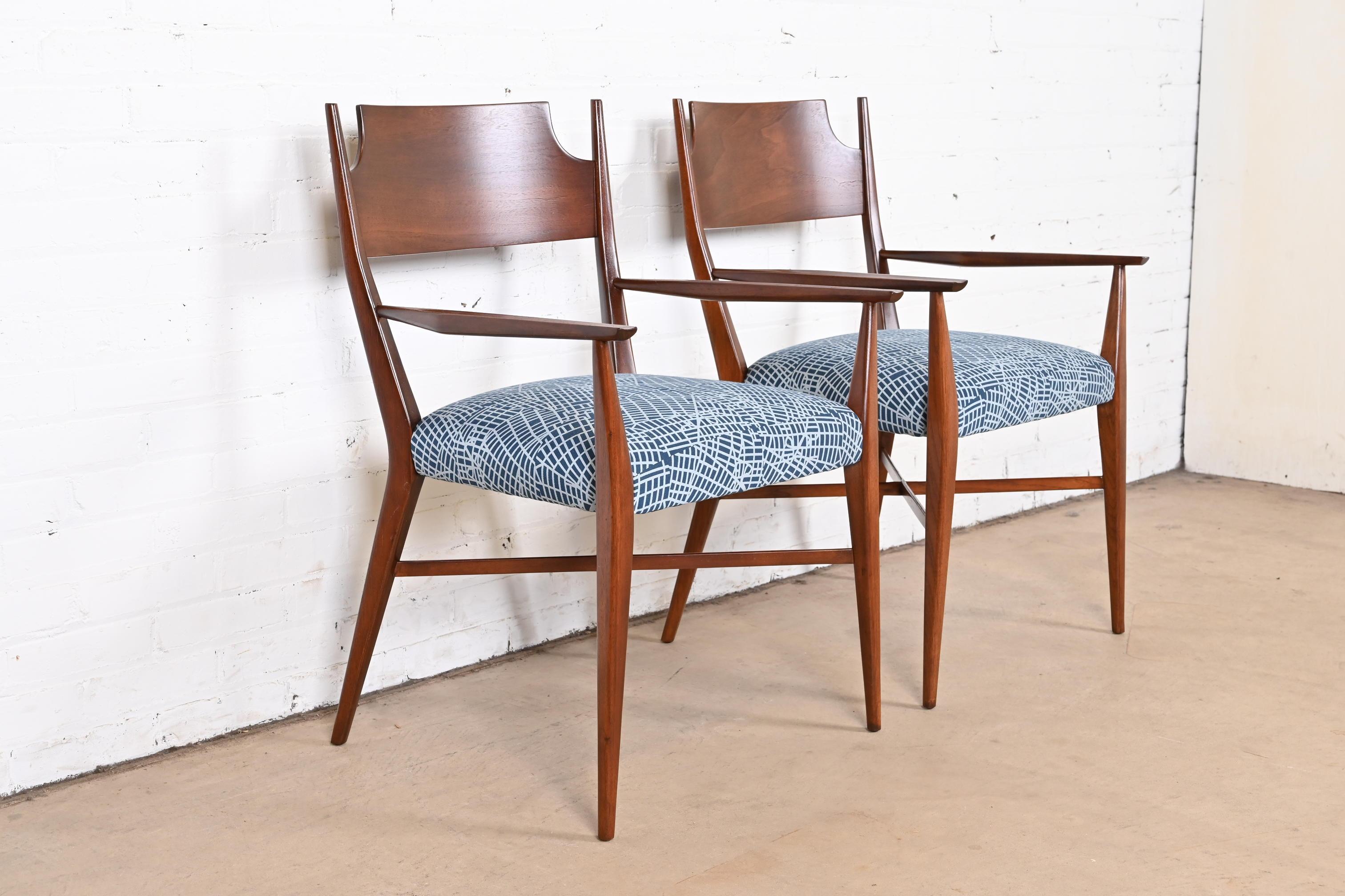 Upholstery Paul McCobb Mid-Century Modern Sculpted Walnut Armchairs, Newly Restored For Sale