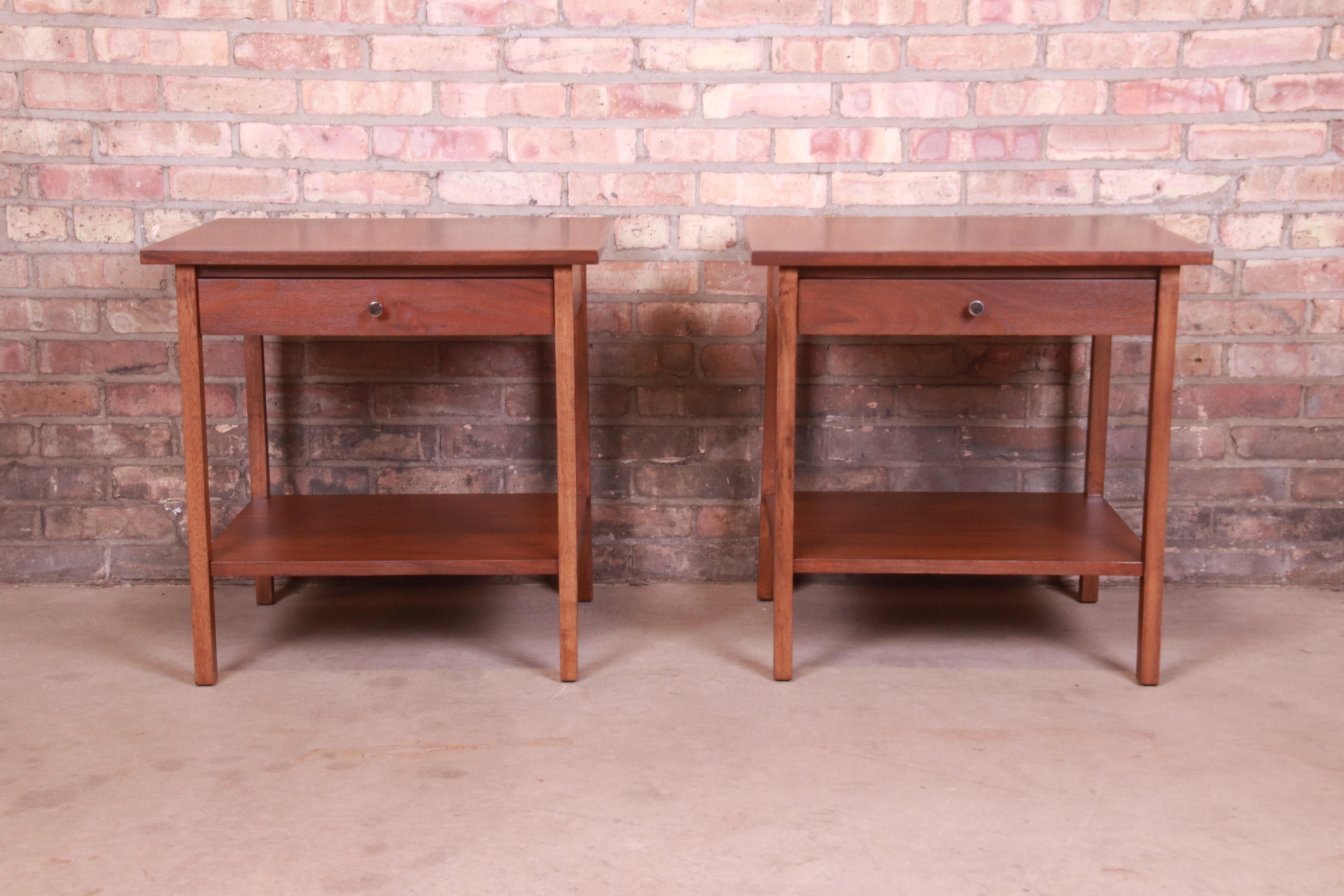 American Paul McCobb Mid-Century Modern Walnut Nightstands or Side Tables, Refinished