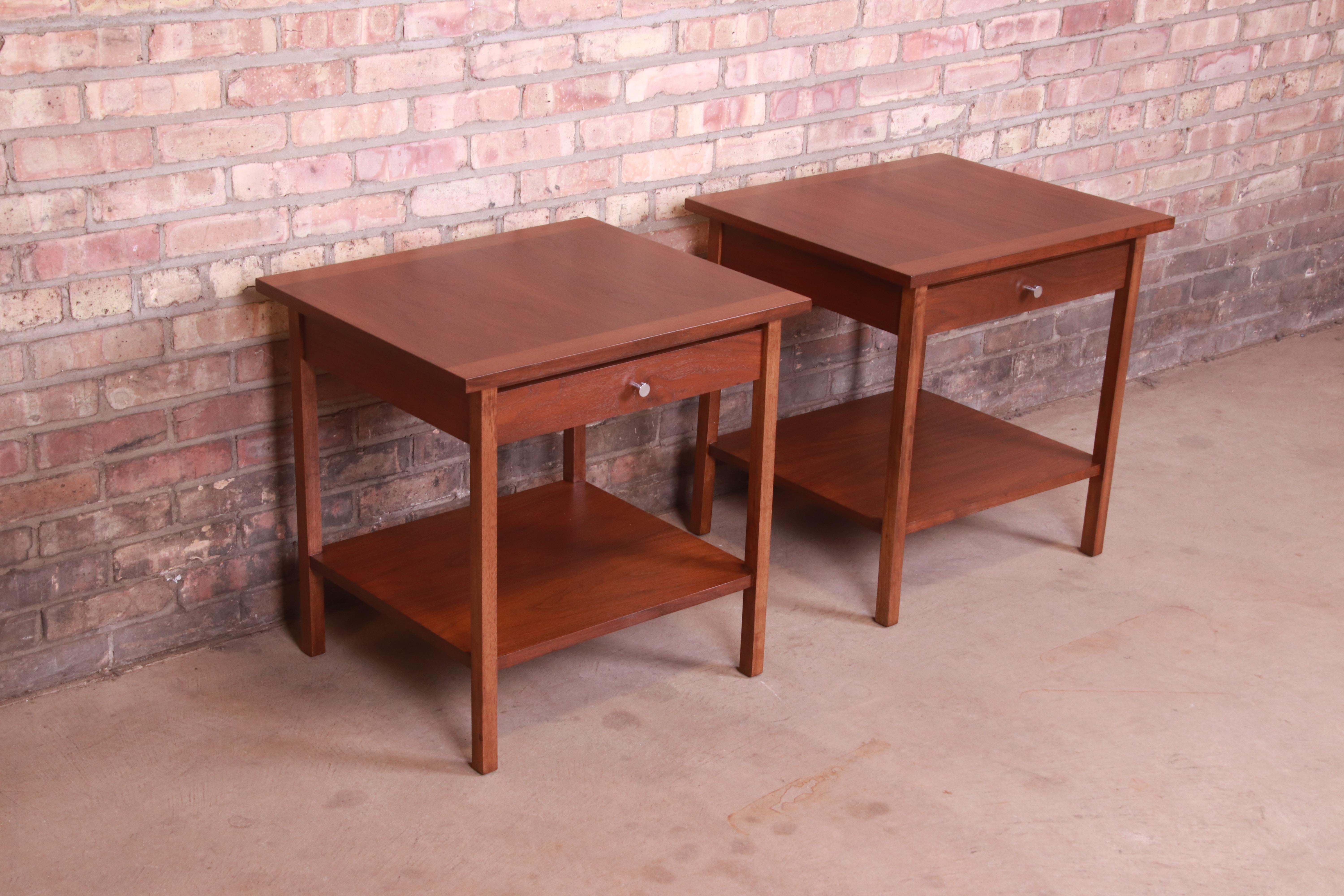 Mid-20th Century Paul McCobb Mid-Century Modern Walnut Nightstands or Side Tables, Refinished