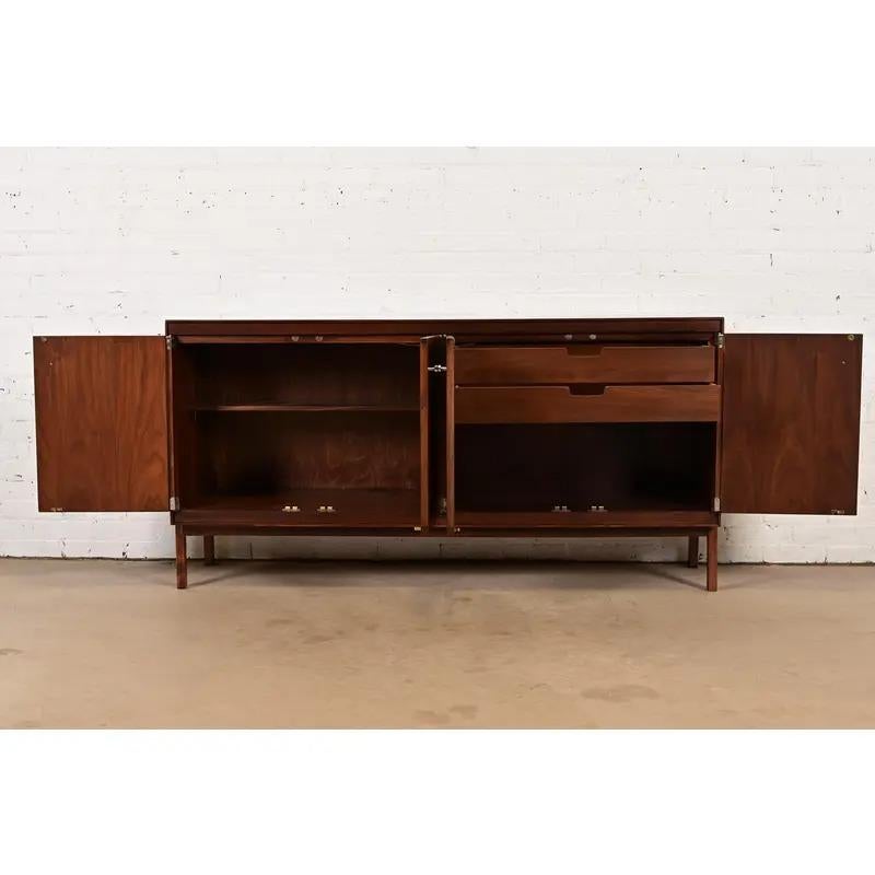 Chrome Paul McCobb Mid-Century Modern Walnut Sideboard Credenza, Newly Refinished For Sale