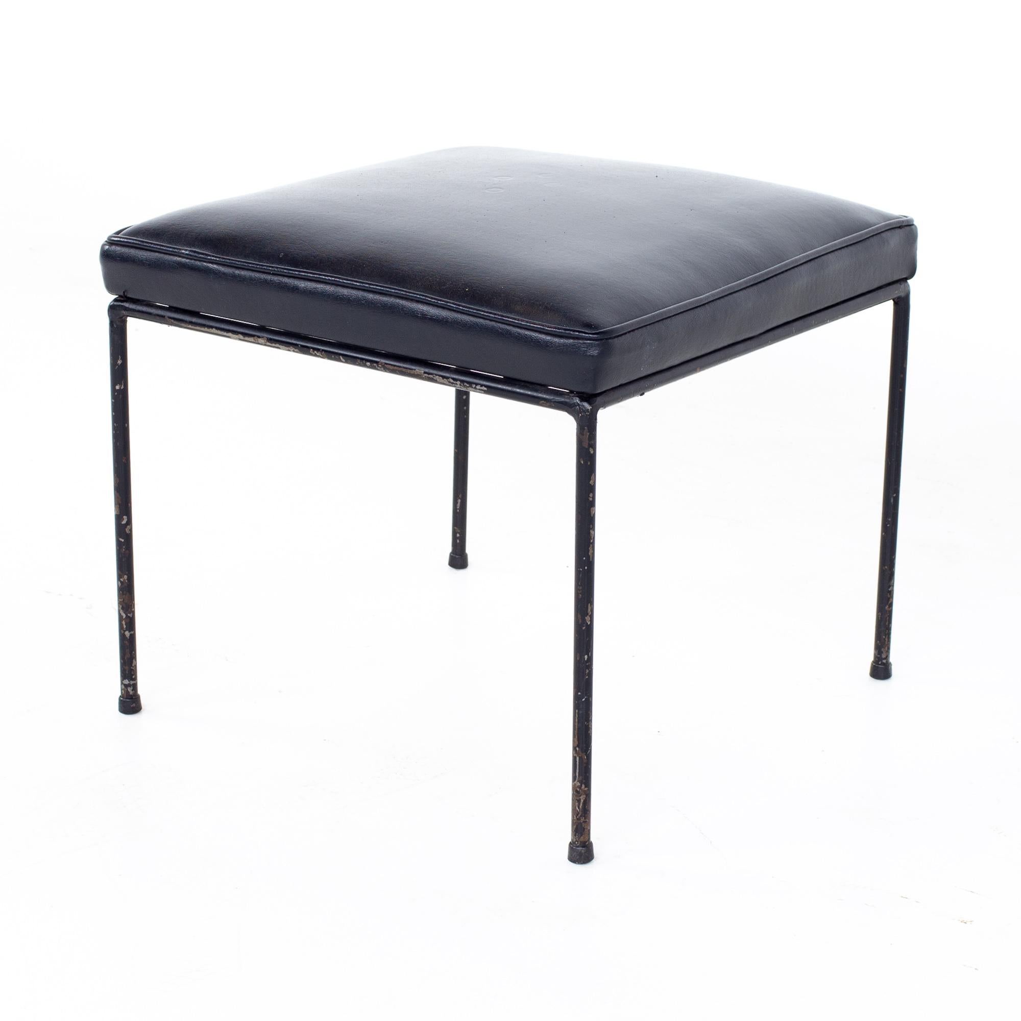 Paul McCobb Mid Century upholstered iron ottoman stool
Ottoman measures: 16.5 wide x 16.5 deep x 14.5 inches high

All pieces of furniture can be had in what we call restored vintage condition. That means the piece is restored upon purchase so