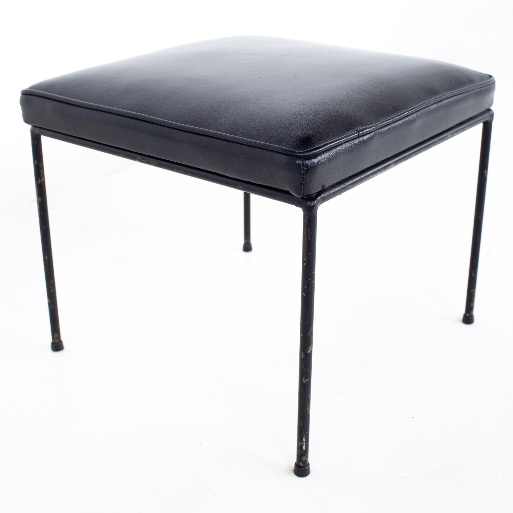 Paul McCobb Mid Century Upholstered Iron Ottoman Stool In Good Condition In Countryside, IL