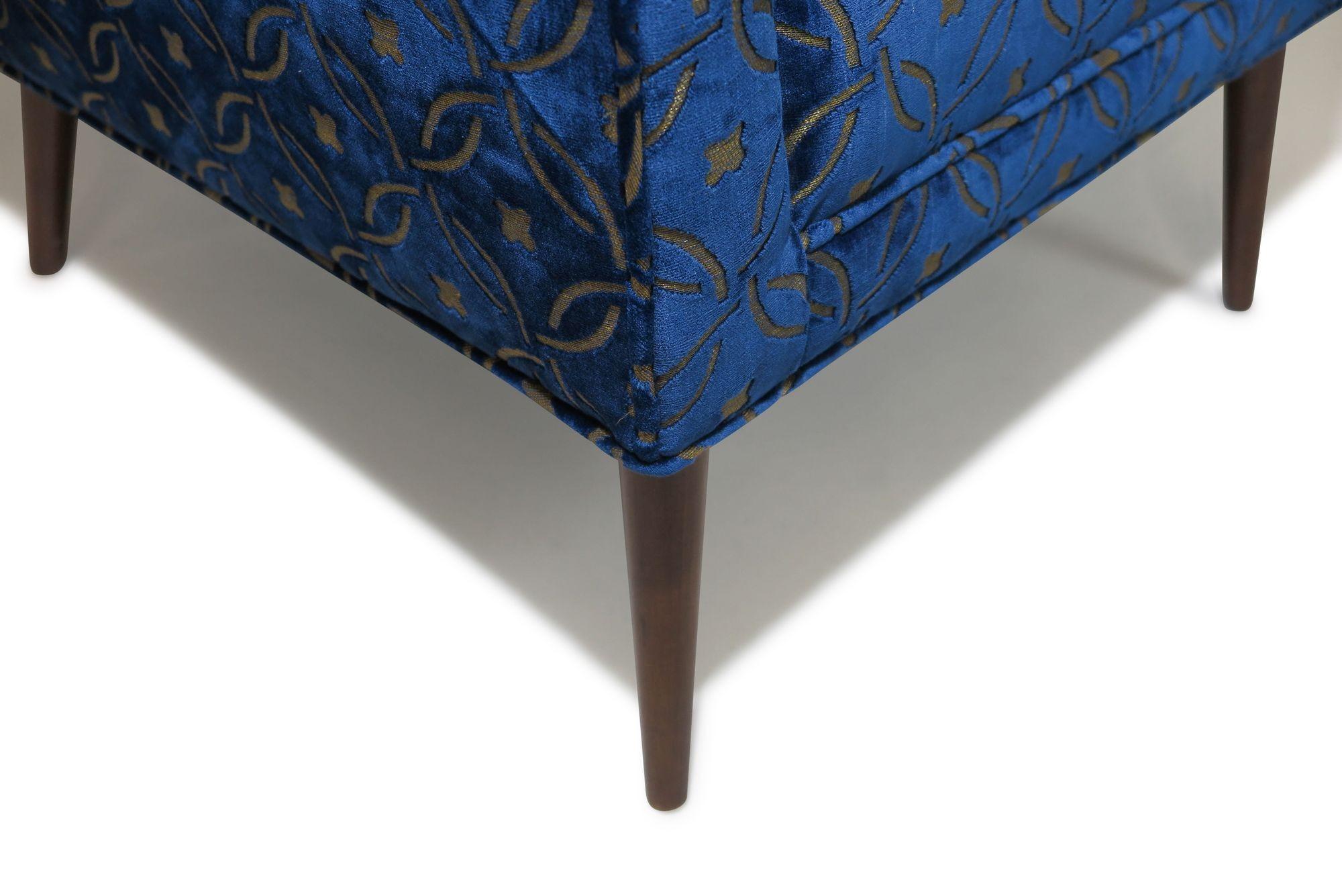 Paul McCobb Mid-century Upholstered Lounge Chair in a Blue Velvet For Sale 5