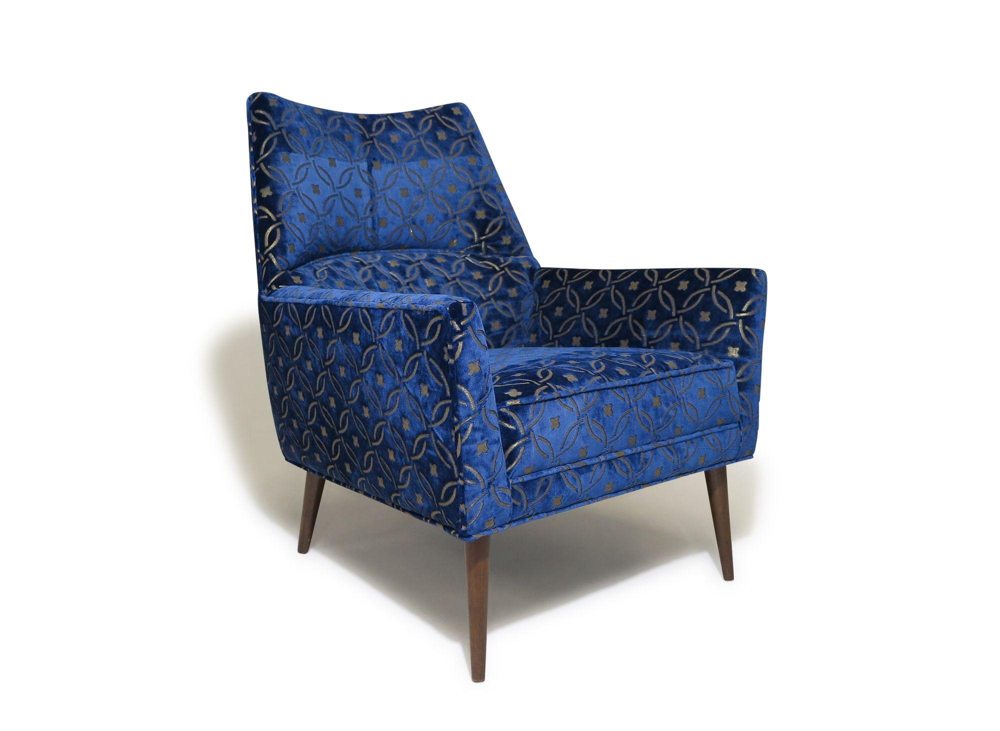 Mid-Century Modern Paul McCobb Mid-century Upholstered Lounge Chair in a Blue Velvet For Sale