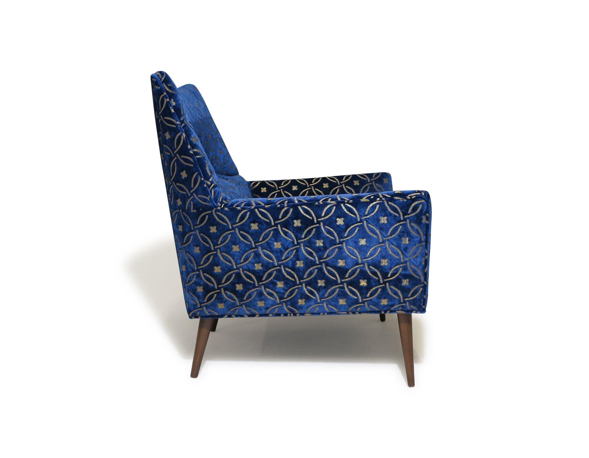 20th Century Paul McCobb Mid-century Upholstered Lounge Chair in a Blue Velvet For Sale