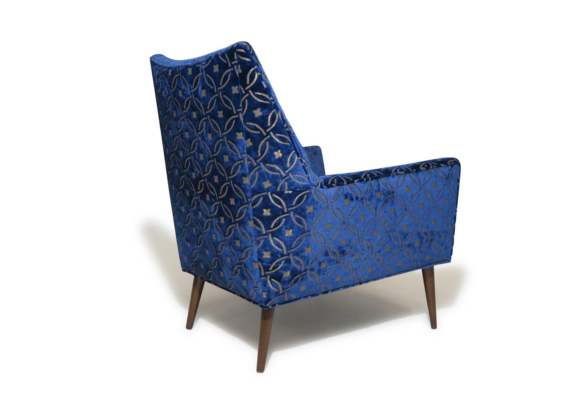 Paul McCobb Mid-century Upholstered Lounge Chair in a Blue Velvet For Sale 1