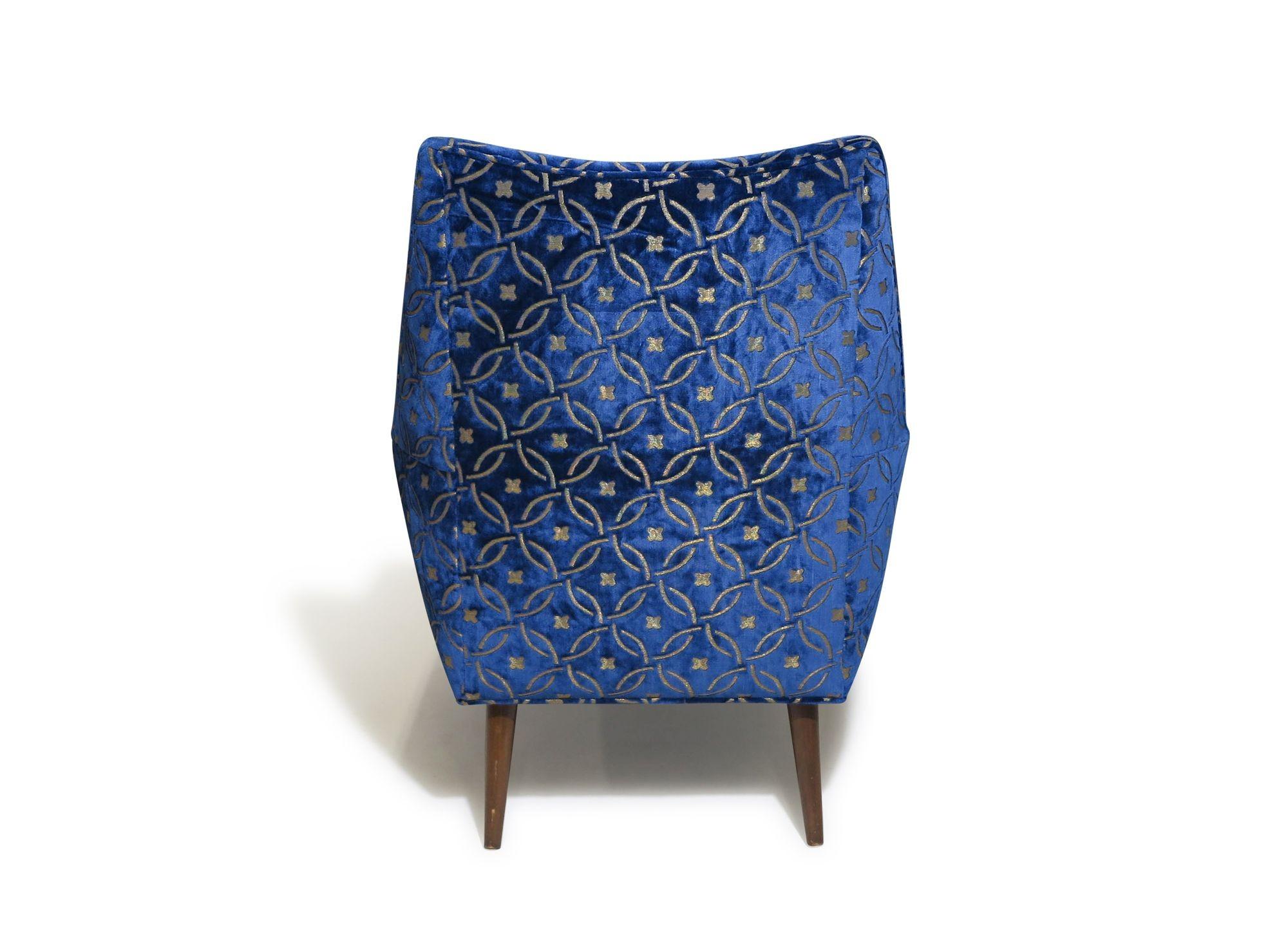 Paul McCobb Mid-century Upholstered Lounge Chair in a Blue Velvet For Sale 2