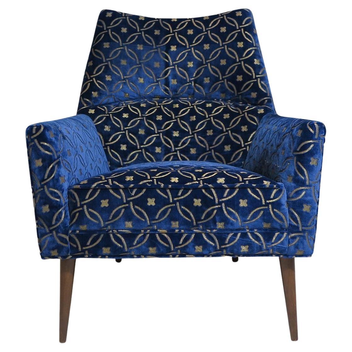 Paul McCobb Mid-century Upholstered Lounge Chair in a Blue Velvet
