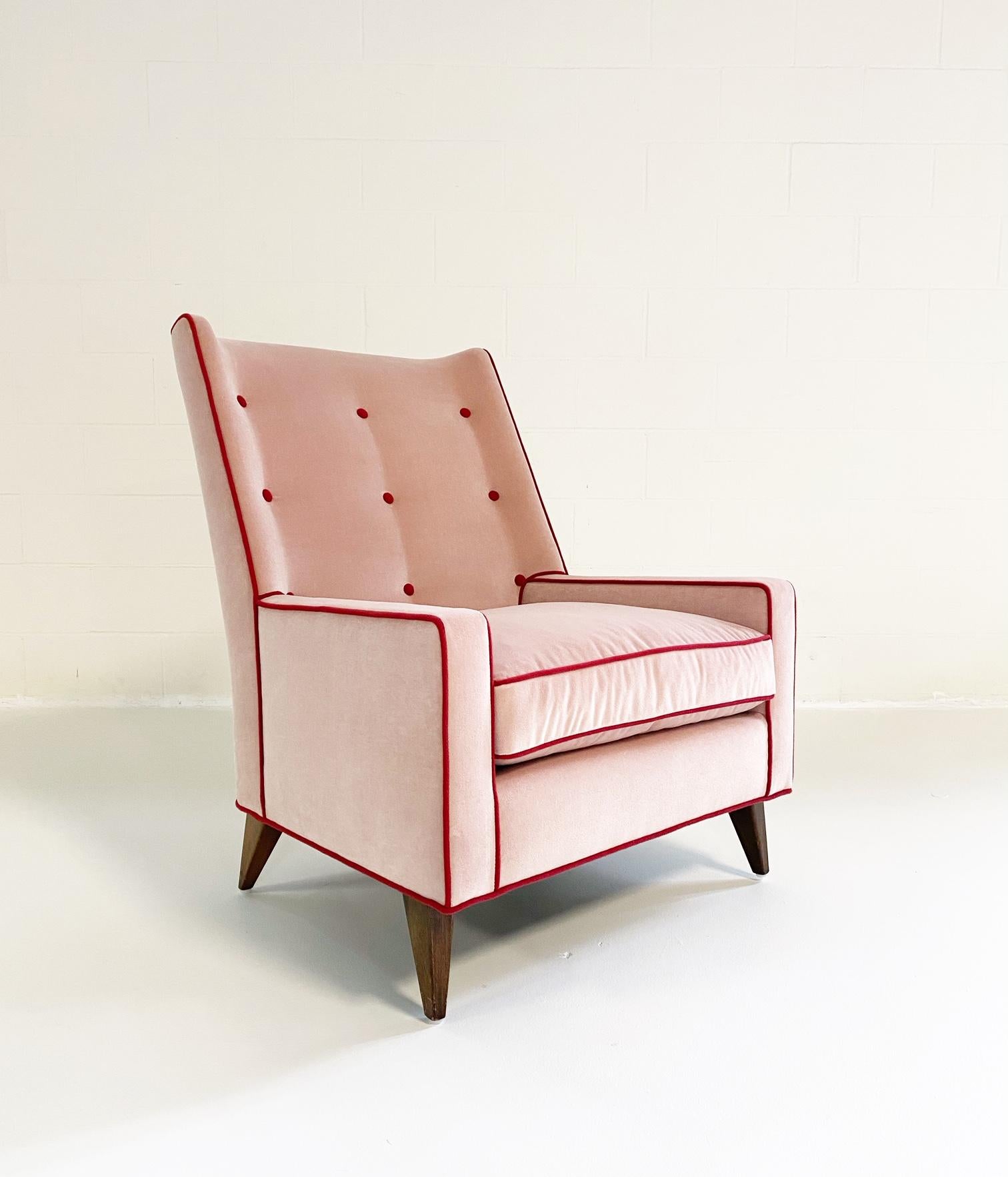 Mid-Century Modern Paul McCobb Style Lounge Chair in Schumacher Velvet and Loro Piana Cashmere