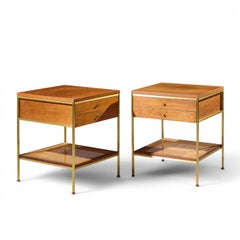 Paul McCobb Model 8714 Mid Century Mahogany, Brass and Cane Nightstands - Pair
