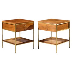 Paul McCobb Model 8714 Mid Century Mahogany, Brass and Cane Nightstands - Pair