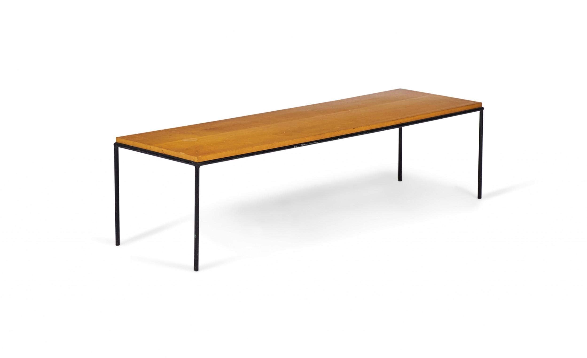 American Paul McCobb Modern Blond Maple and Wrought Iron Cocktail / Coffee Table For Sale