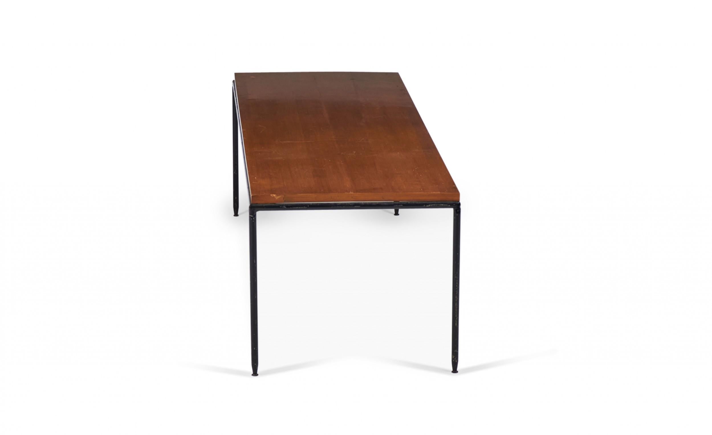 Mid-Century Modern Paul McCobb Modern Tobacco Brown Maple and Wrought Iron Cocktail / Coffee Table For Sale